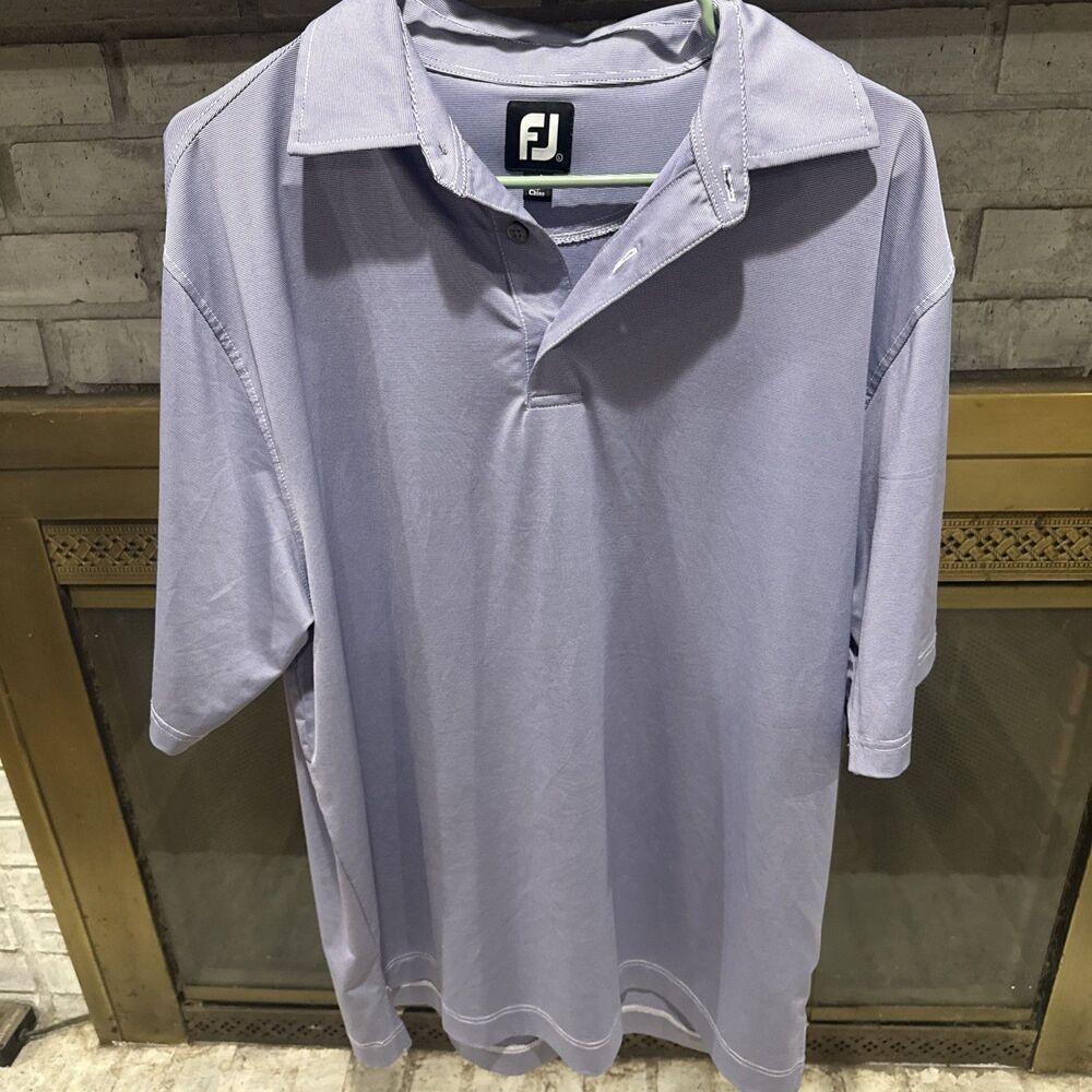 Footjoy FJ Mens Golf Polo Shirt Purple Pinstripe Short Sleeve Size L